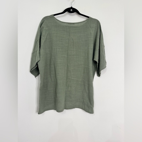 Women’s Made In Italy 100% Soft Breathable Cotton Green Fall Weave Oversized Top - Picture 2 of 4